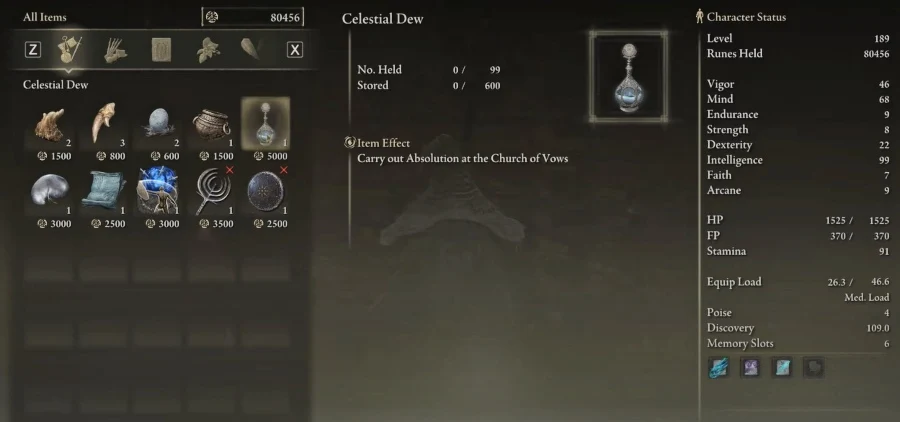 Buying Celestial Dew with 5000 Runes