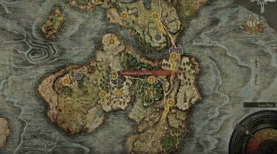 Elden Ring Map Showing Tombsward Catacombs Location