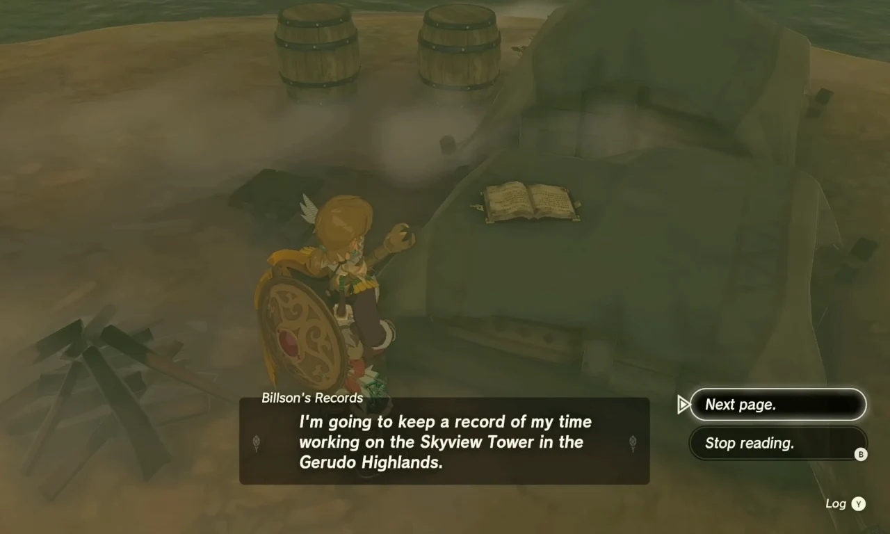 A note giving information about Gerudo Highlands Tower.