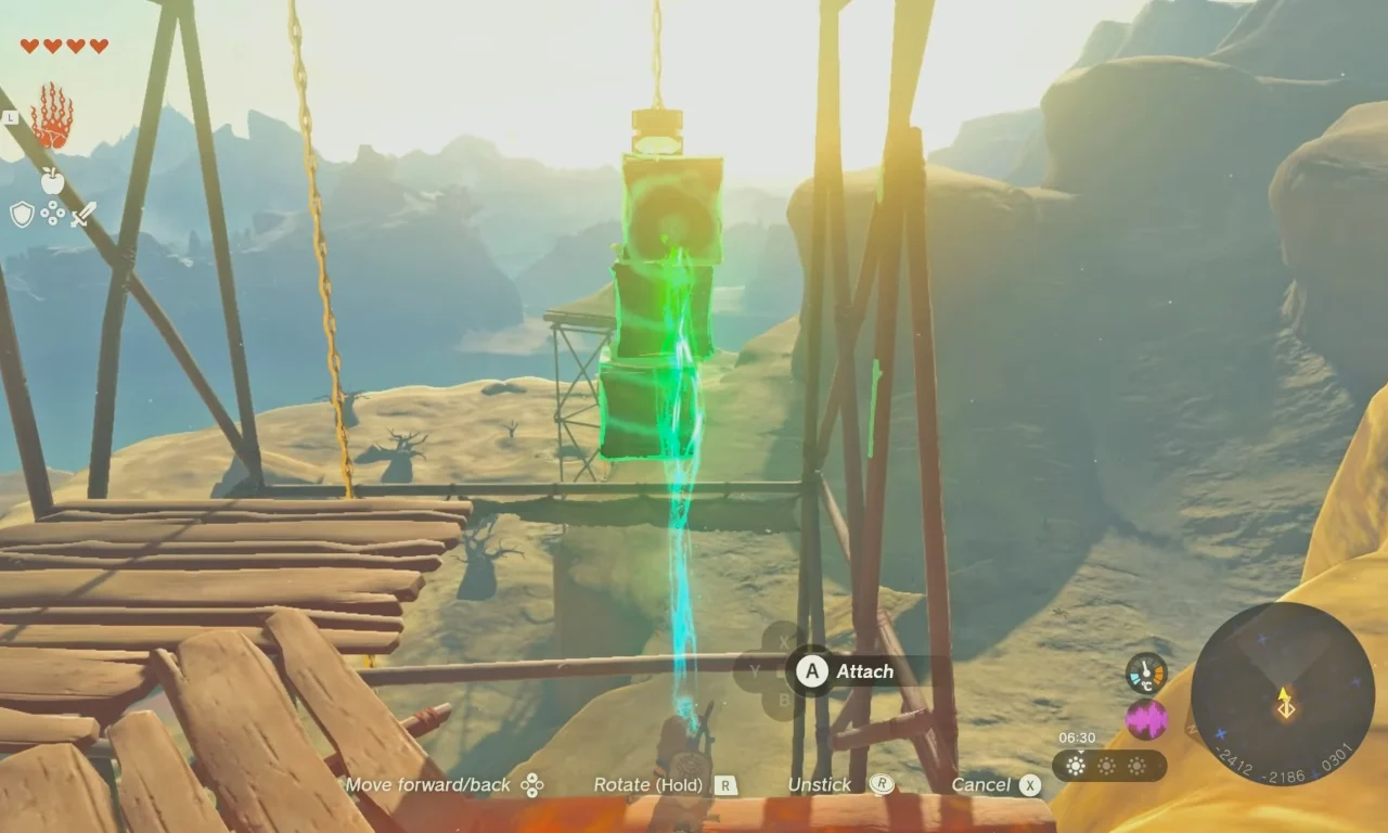 Link is using Ultrahand to move and place the metal crates