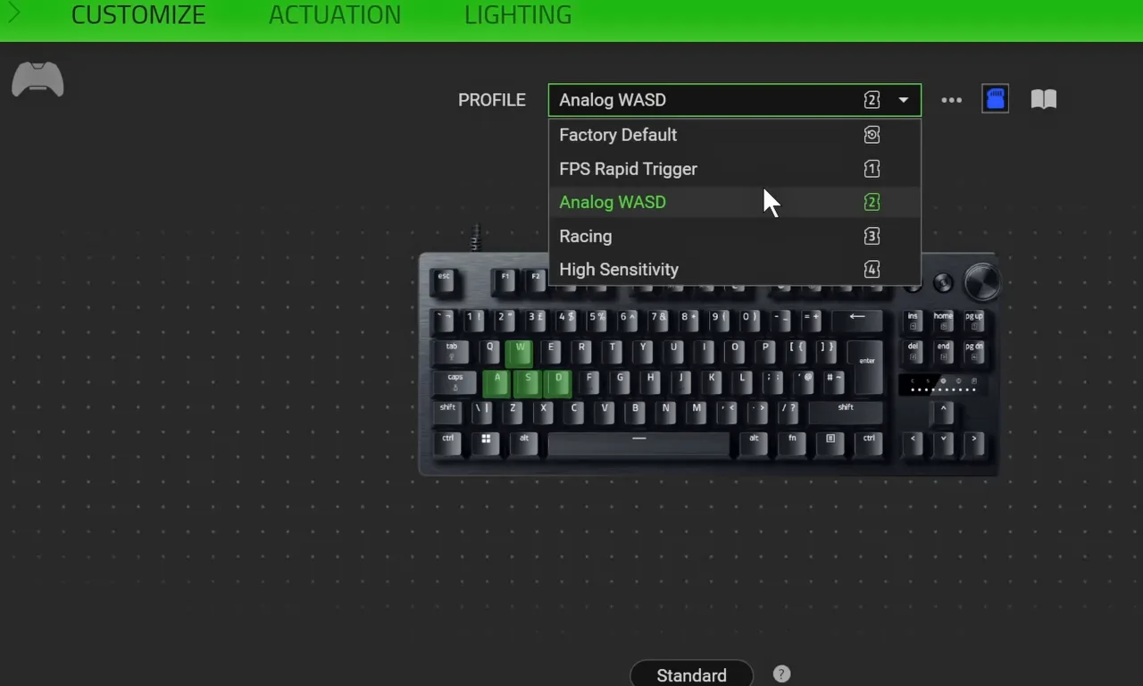 Customizing keyboard with Razer Synapse.