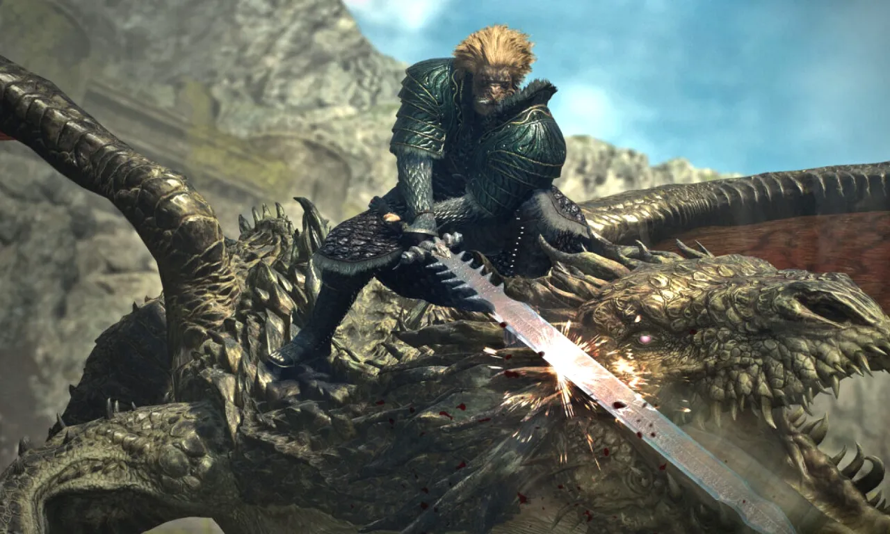 Beating a monster by climbing on it in Dragon's Dogma 2.