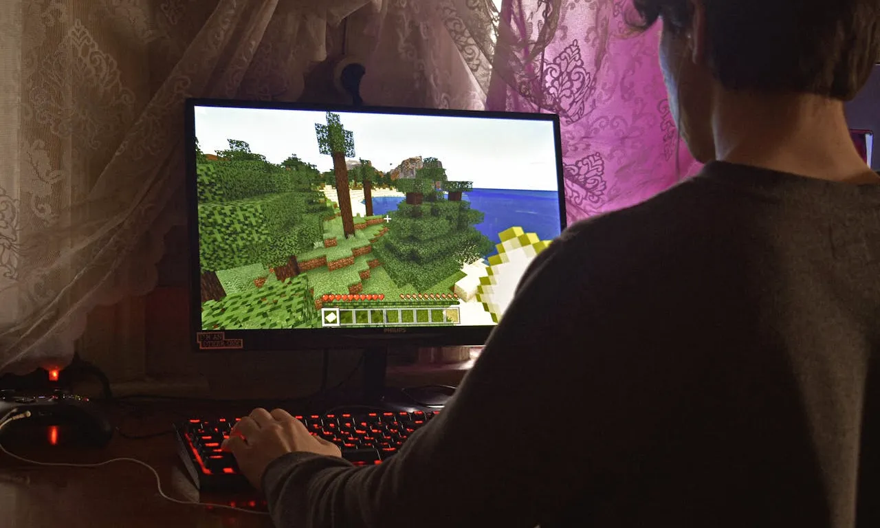 Gamer playing Minecraft on PC
