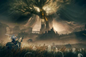 In-game screenshot of Shadow of the Erdtree's expansive and vertical landscape