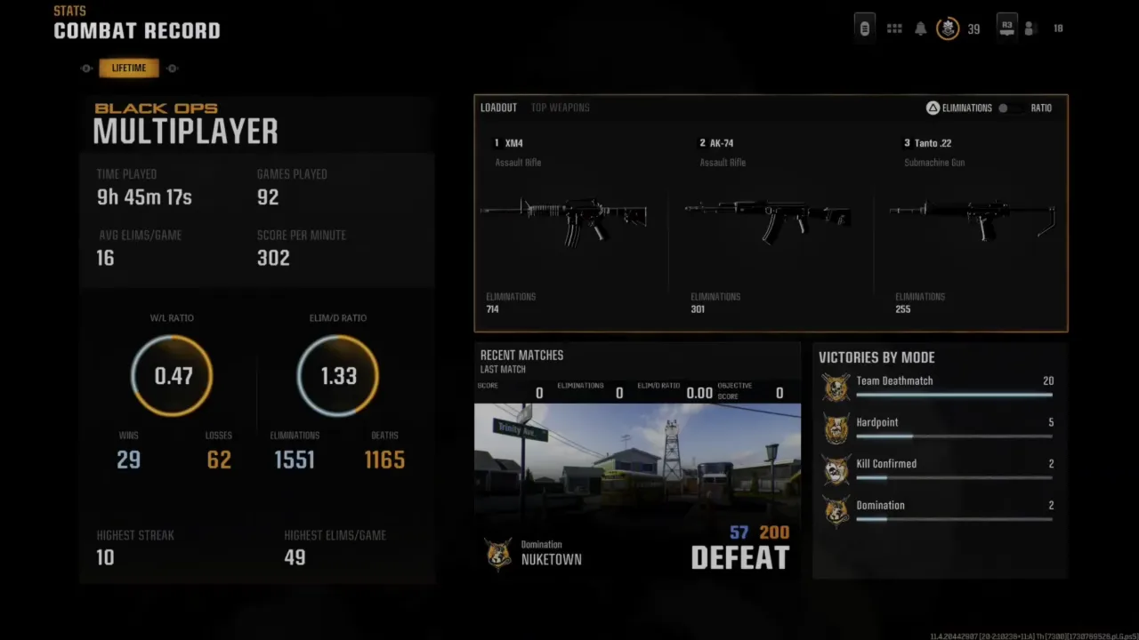 Black Ops 6 Stats Combat Record Screen