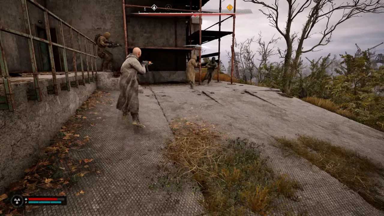 Fighting with Panas at the third stash location in STALKER 2.