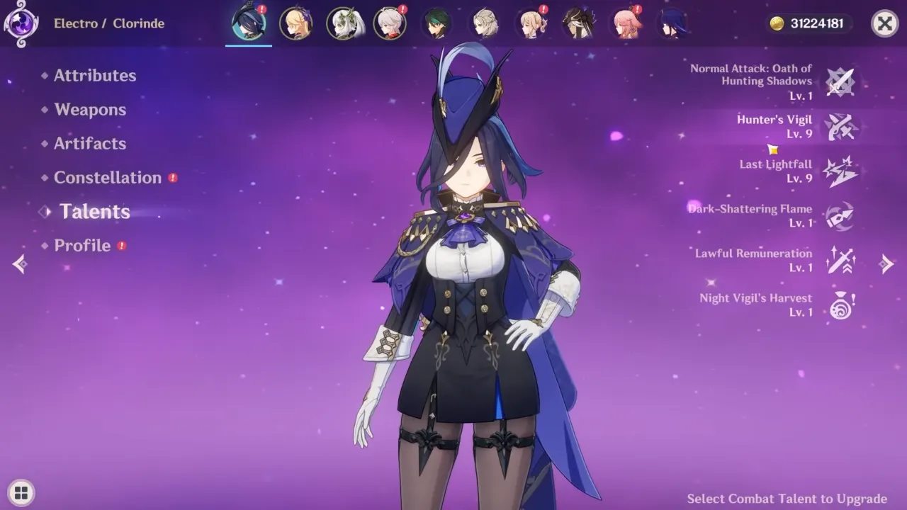 Genshin Impact Clorinde Talents Overview