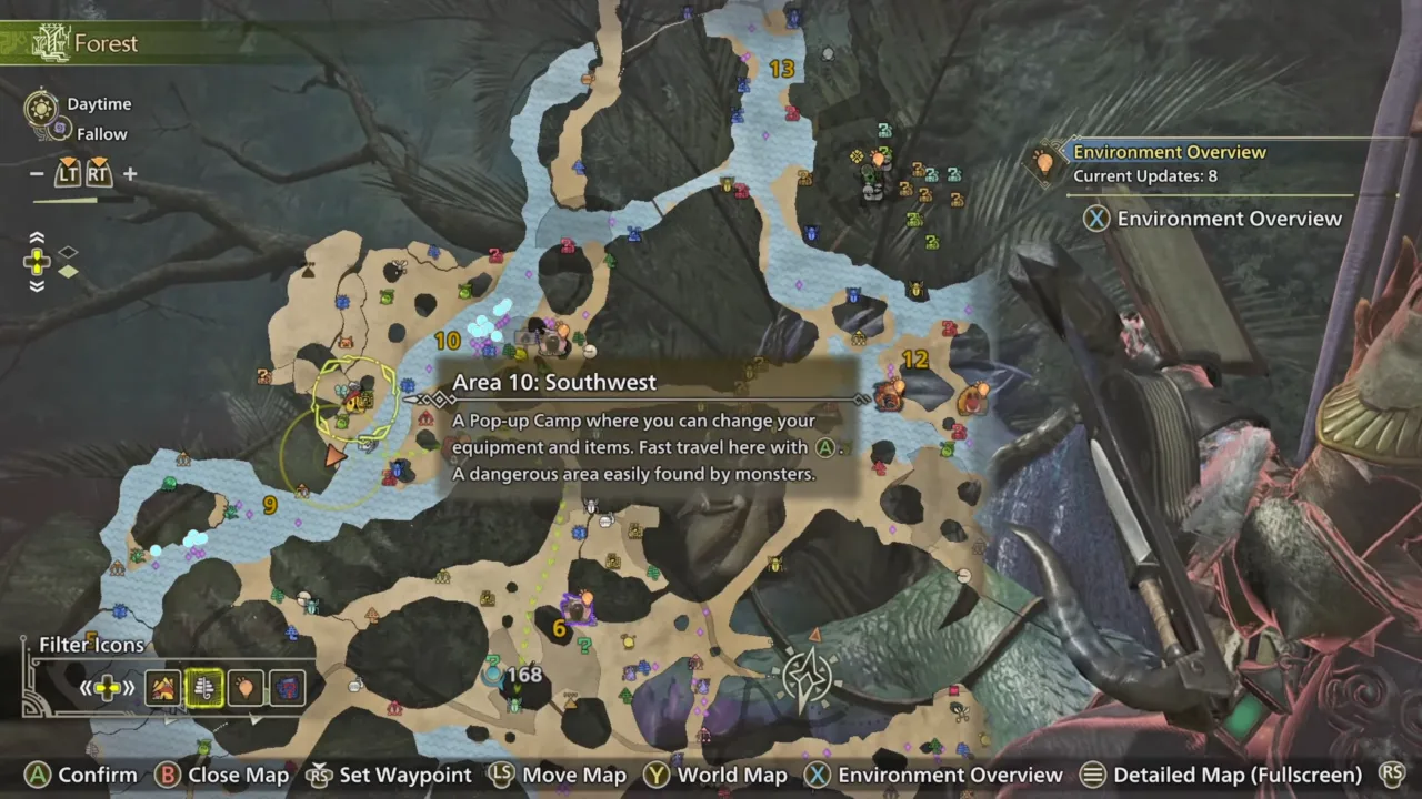 Area 10 Southwest map location to find Piragill Fin in Monster Hunter Wilds