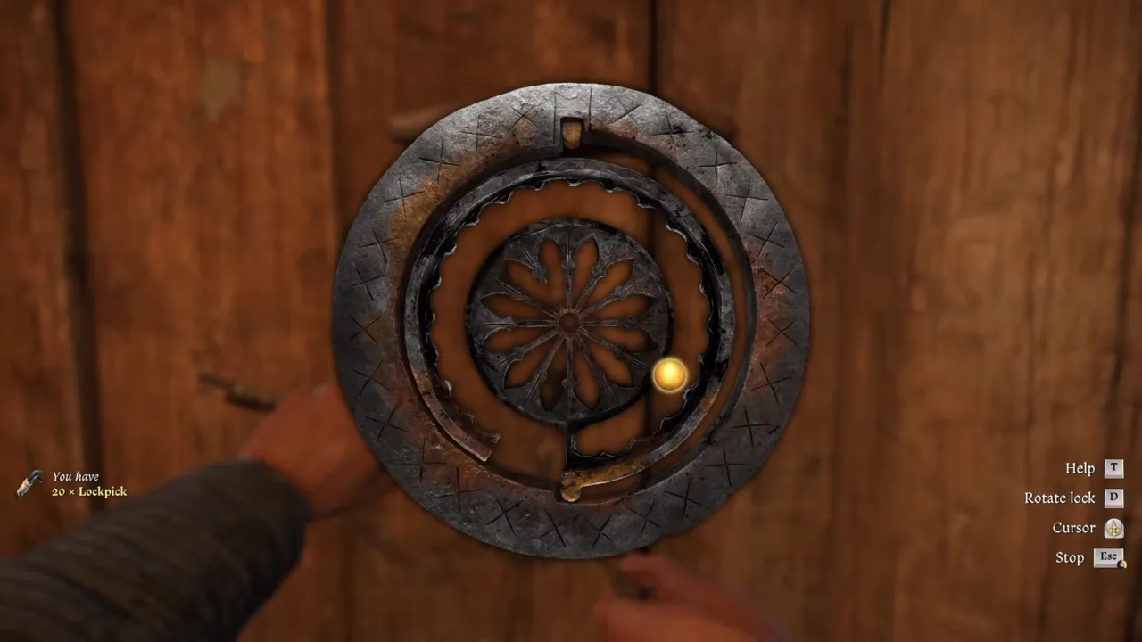 Lockpicking mini-game interface in Kingdom Come Deliverance 2