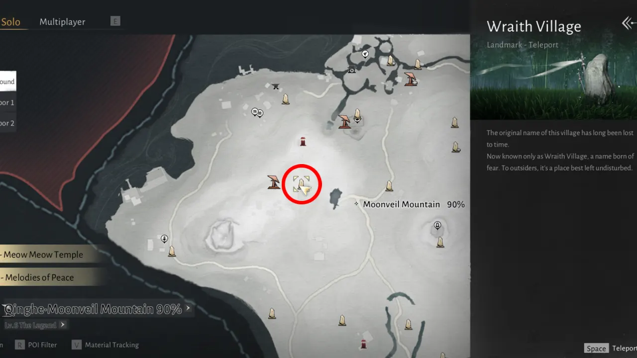Where Winds Meet map shows Wraith Village marked location