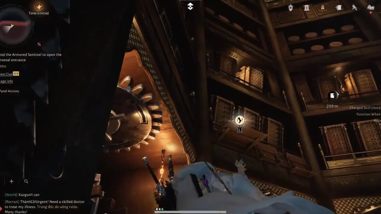 Navigating the large circular room with spikes trap beneath