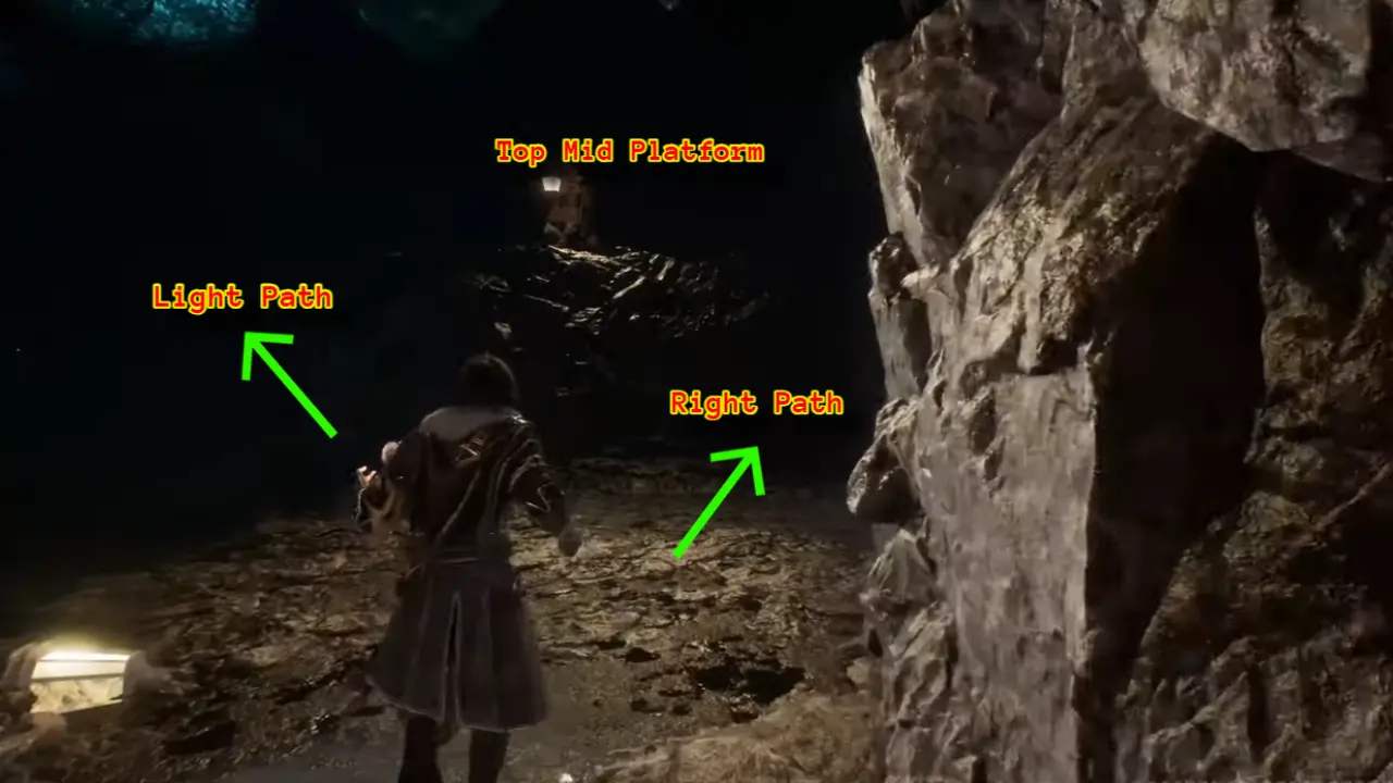 Sinister Cave main entrance with all paths marked